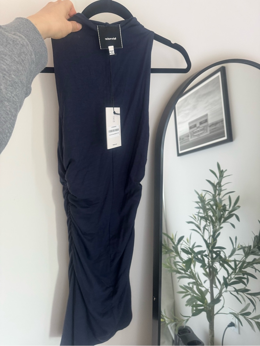 Sleeveless Navy Ruched Midi Dress